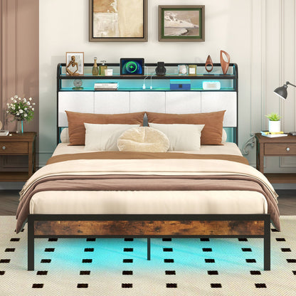 Twin/Full/Queen/King Size Bed Frame with LED Light and Charging Station