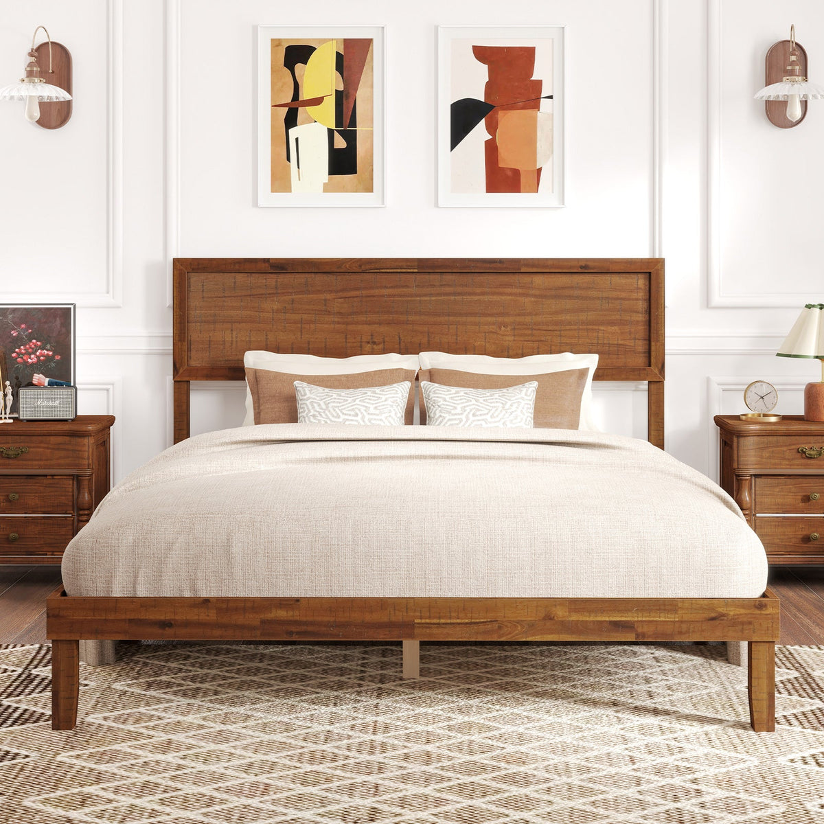 Twin/Full/Queen Size Bed Frame with Headboard and Wooden Slats Support
