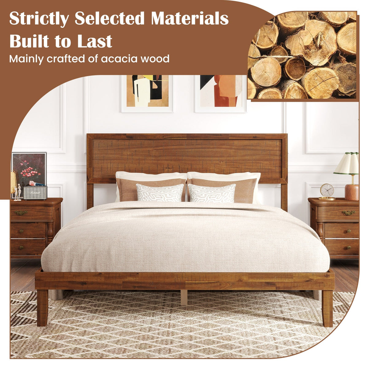 Twin/Full/Queen Size Bed Frame with Headboard and Wooden Slats Support