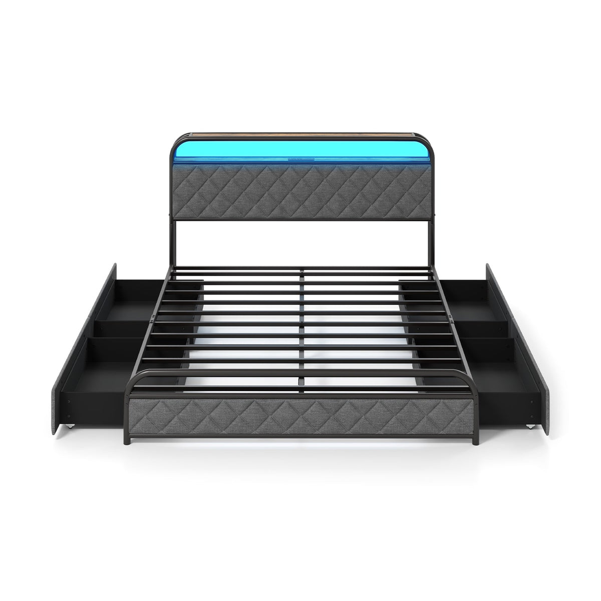 Twin/Full/Queen Size Bed Frame with LED Lights and Charging Station