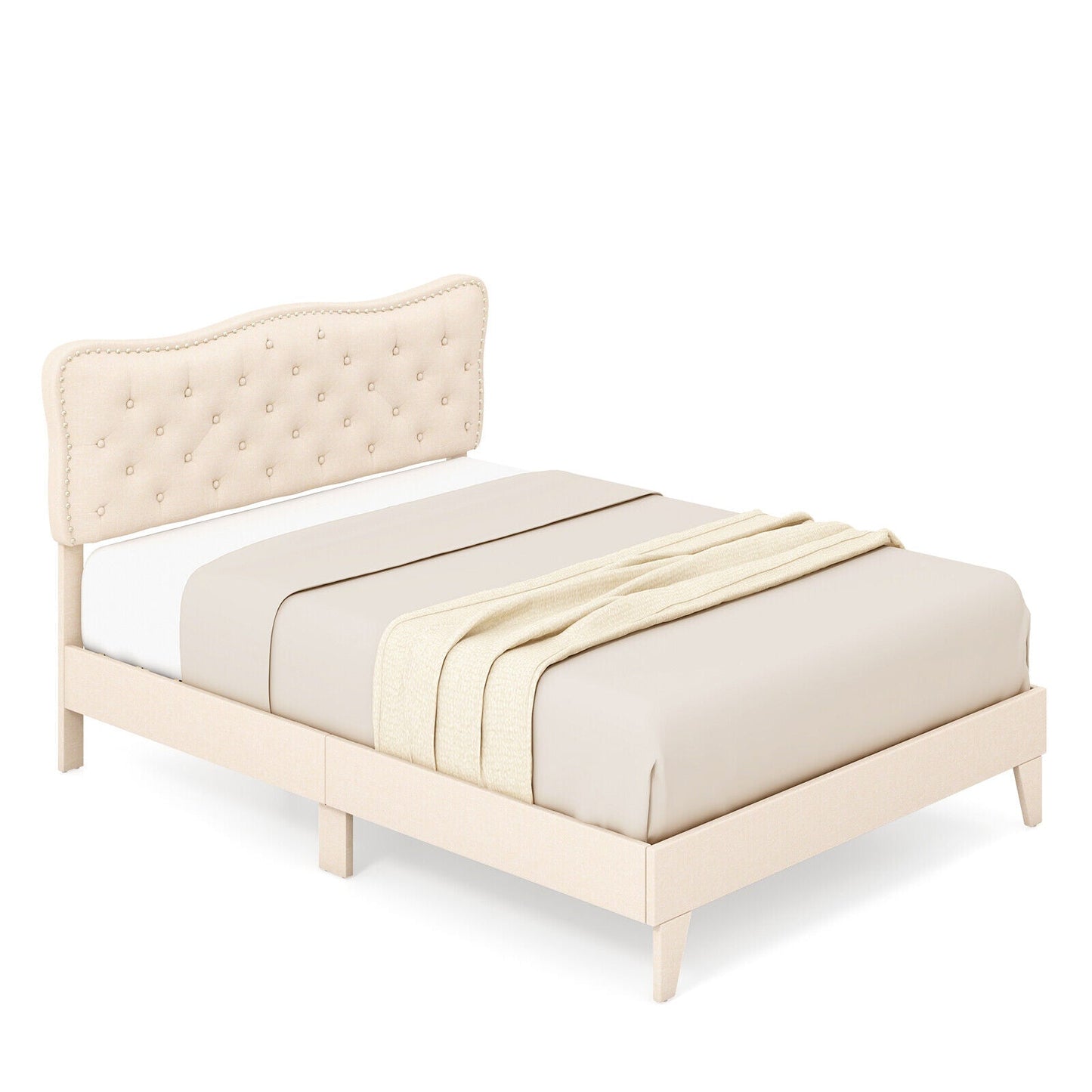 Full Size Bed Frame with Nail Headboard and Wooden Slats