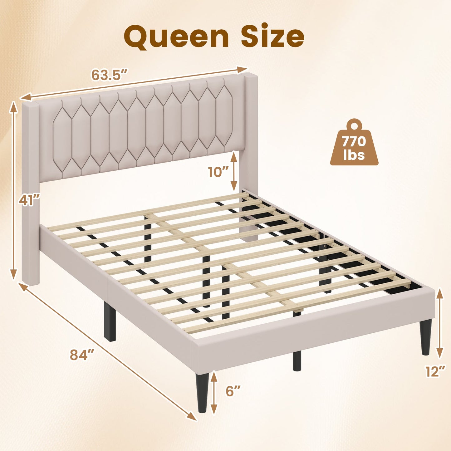 Queen Size Dutch Velvet/Linen Fabric Upholstered Platform Bed with Wingback Headboard and Wooden Slat Support