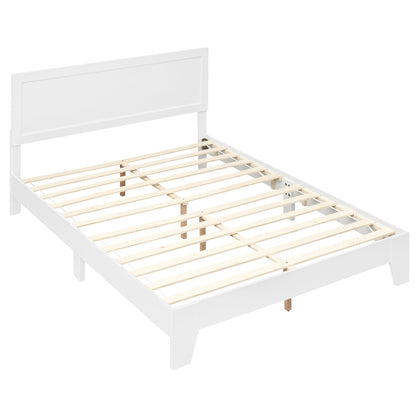 Queen Size Platform Bed Frame with Headboard - White