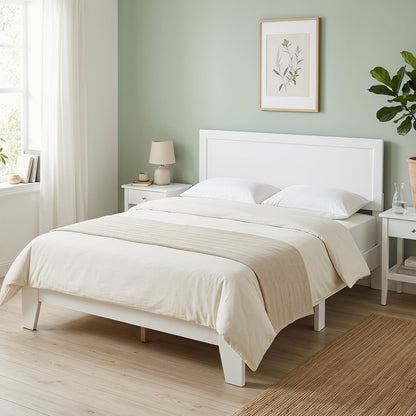 Queen Size Platform Bed Frame with Headboard - White