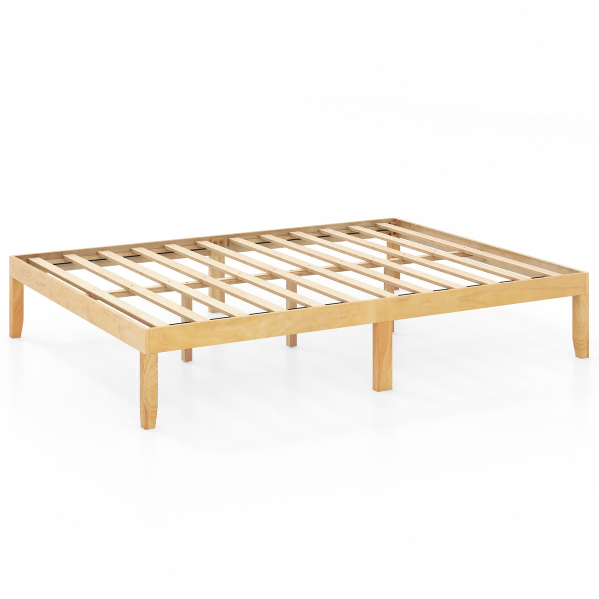 Queen Size Wood Bed Frame with Wooden Slats Support and Rubber Wood Legs