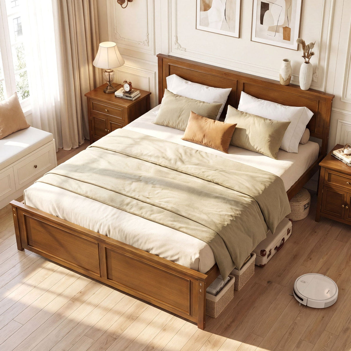 Twin Size Wooden Platform Bed Frame with Headboard