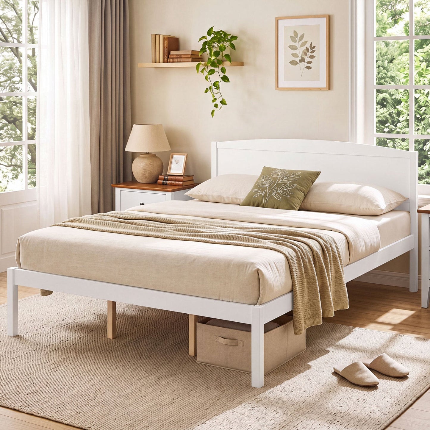Queen Platform Bed Frame with Curved Headboard - Walnut