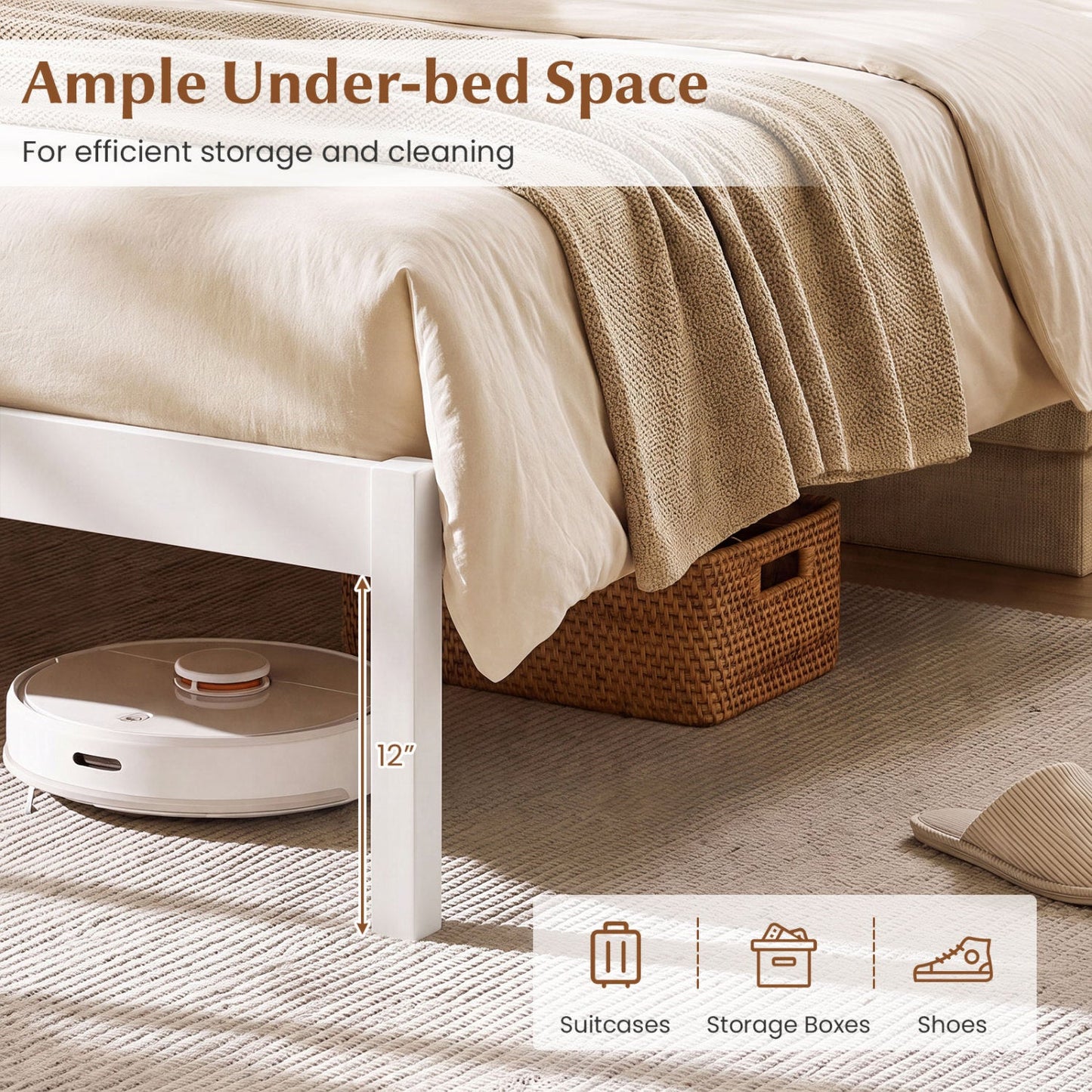 Queen Platform Bed Frame with Curved Headboard - Walnut