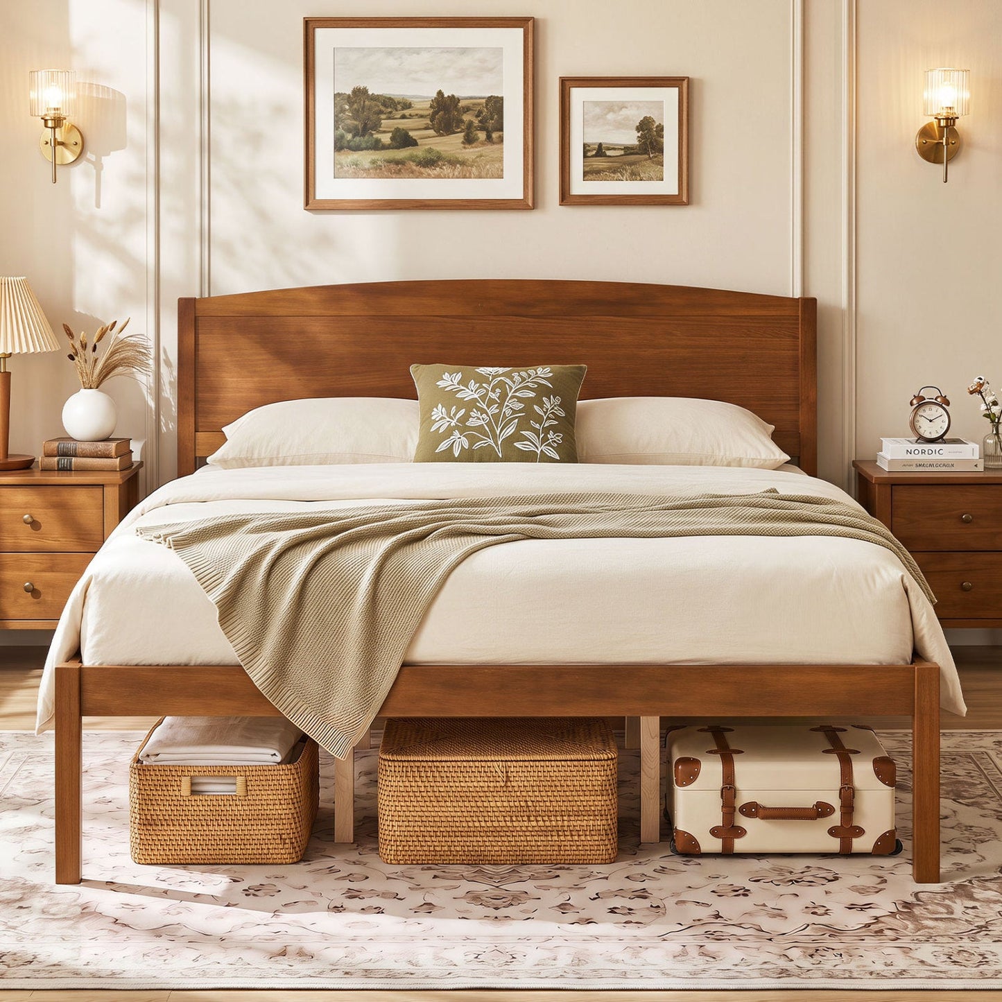 Queen Platform Bed Frame with Curved Headboard - Walnut