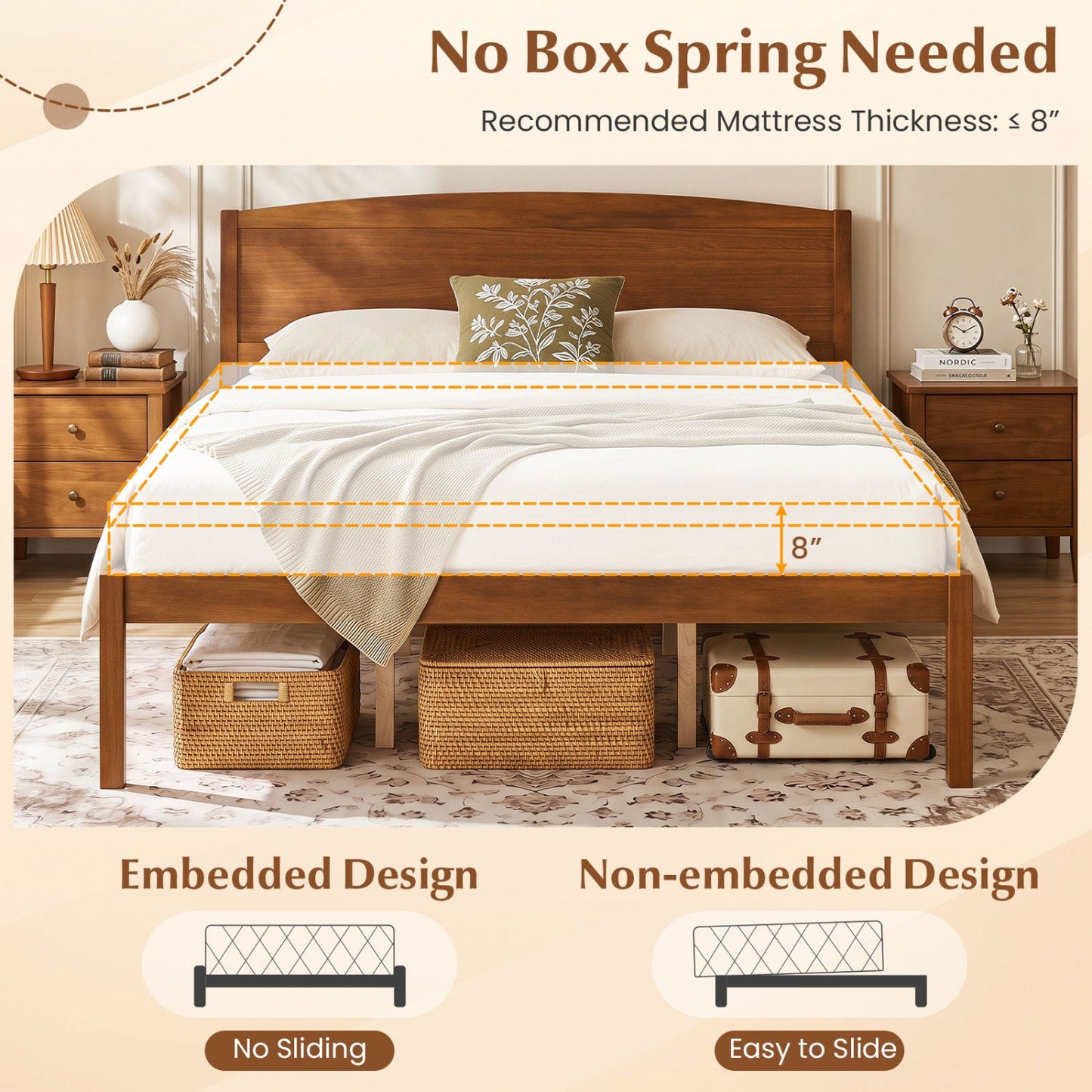 Queen Platform Bed Frame with Curved Headboard - Walnut