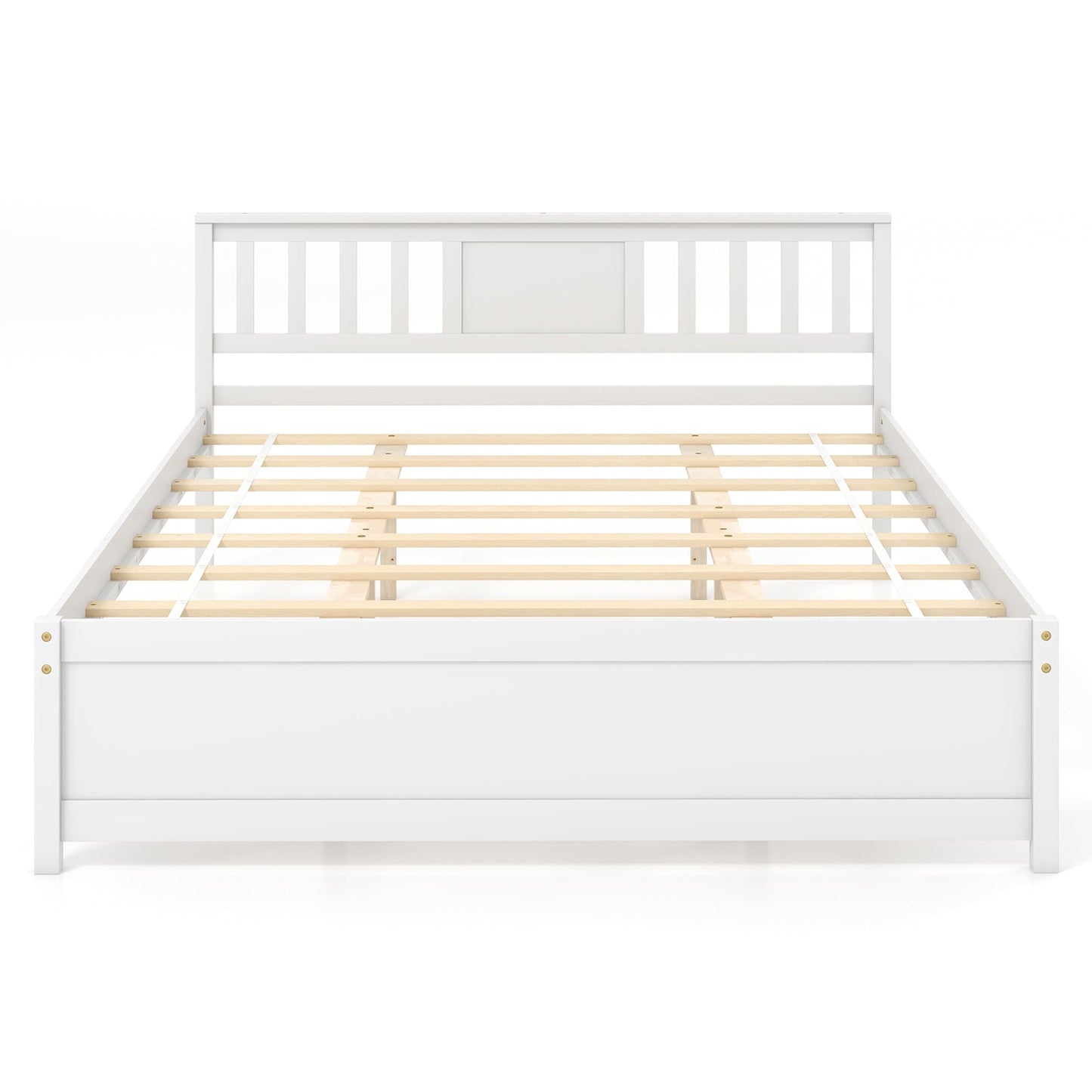 Wooden Platform Bed with Headboard and Wood Slat Support White