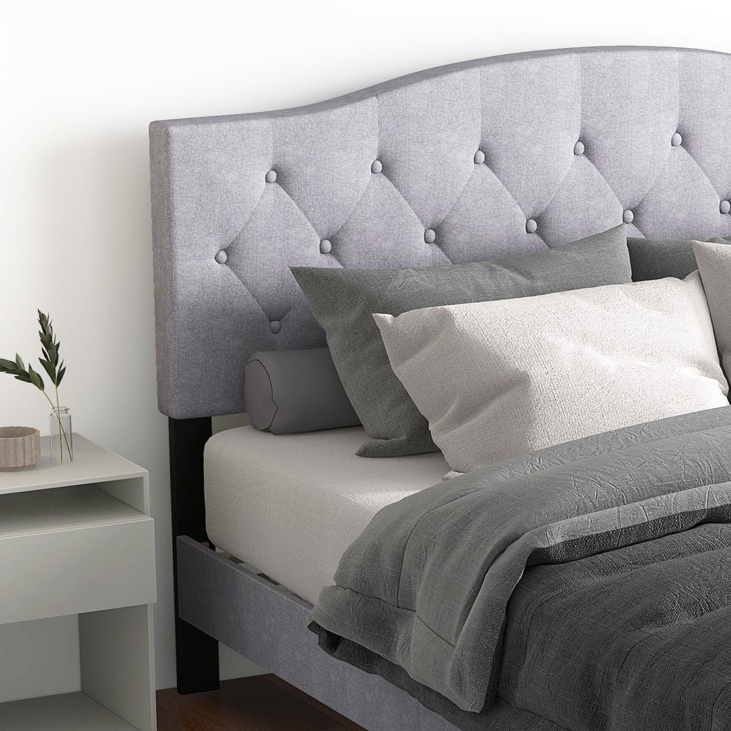 Queen Size Upholstered Platform Bed with Button Tufted Headboard-Queen Size