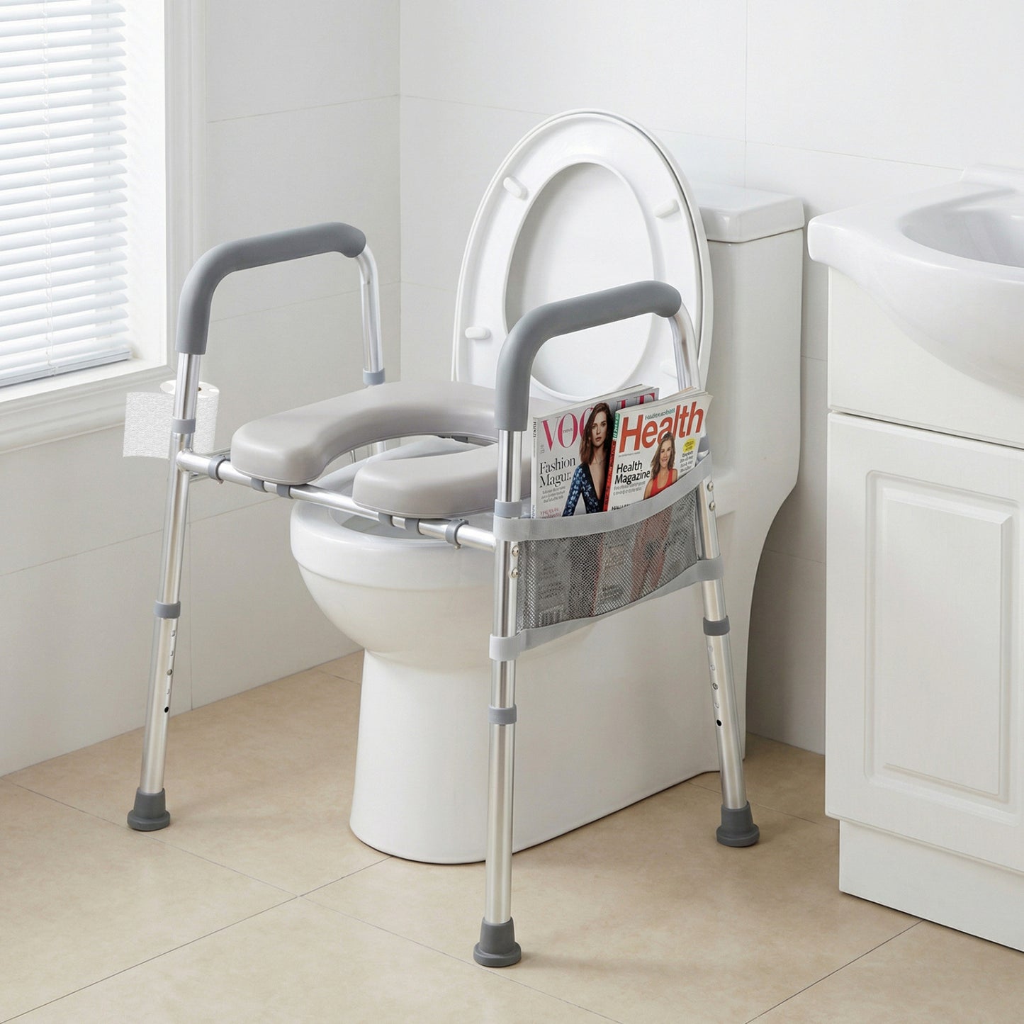 Raised Toilet Seat with Padded Handles and Adjustable Height