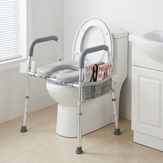 Raised Toilet Seat with Padded Handles and Adjustable Height