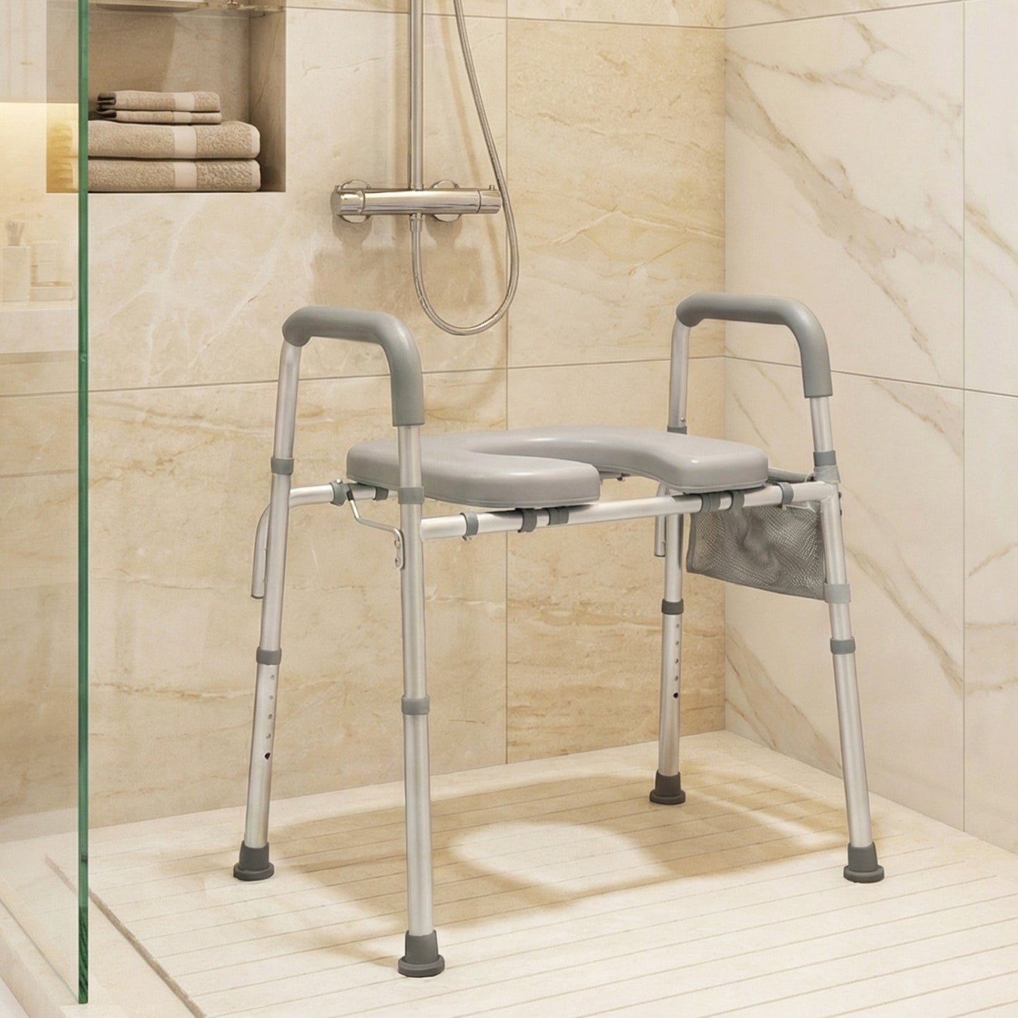 Raised Toilet Seat with Padded Handles and Adjustable Height