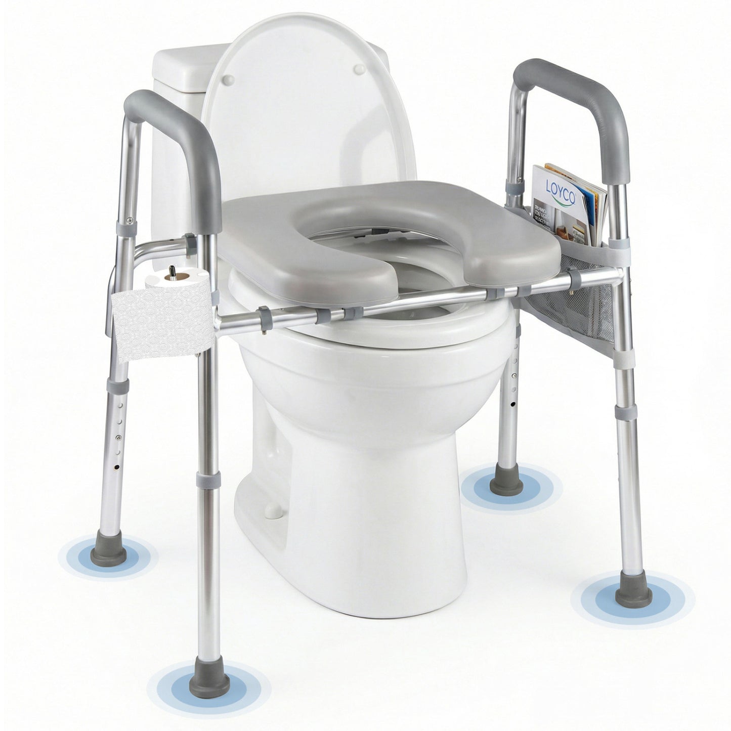 Raised Toilet Seat with Padded Handles and Adjustable Height
