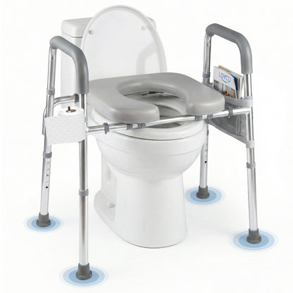 Raised Toilet Seat with Padded Handles and Adjustable Height