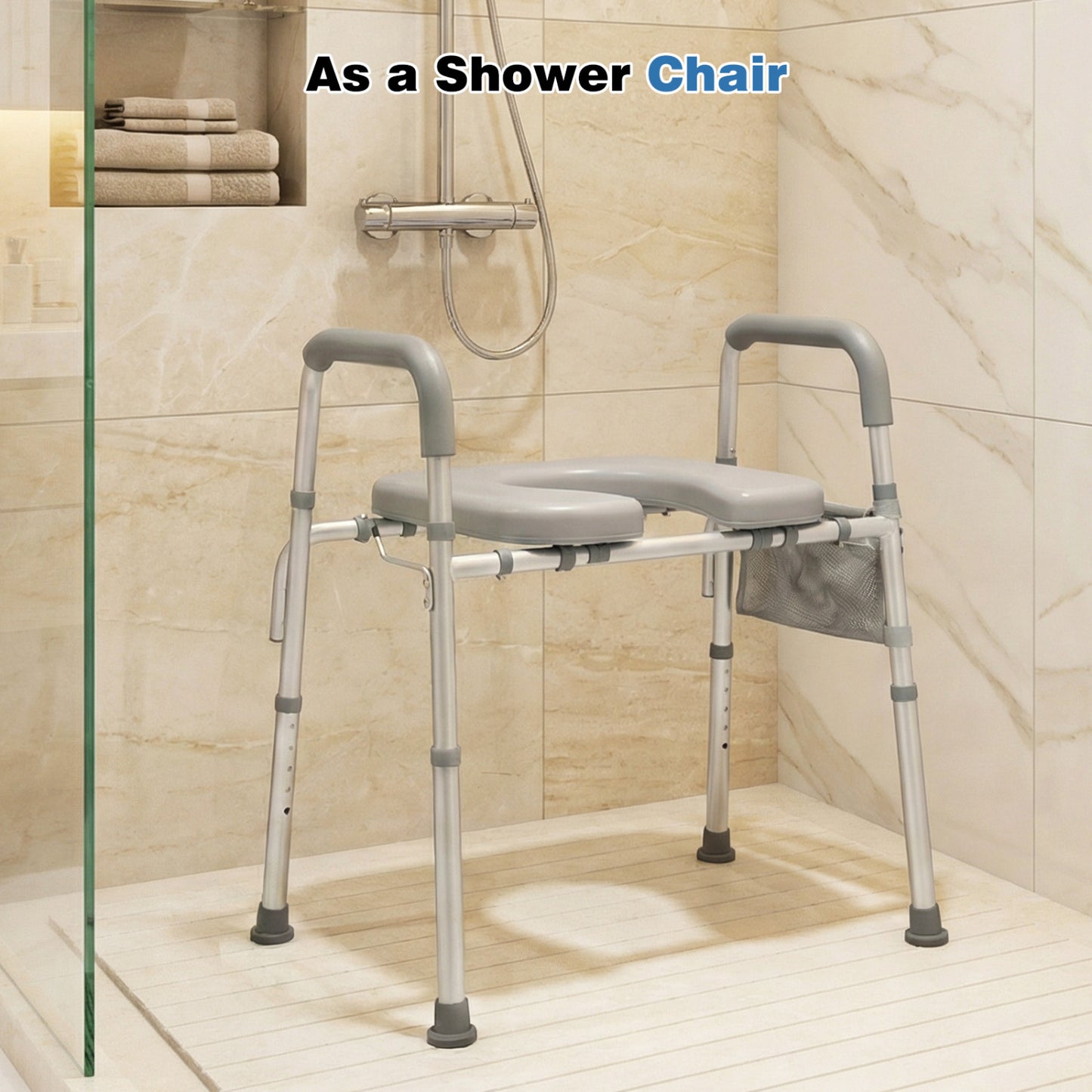 Raised Toilet Seat with Padded Handles and Adjustable Height