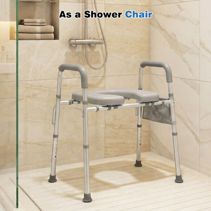 Raised Toilet Seat with Padded Handles and Adjustable Height
