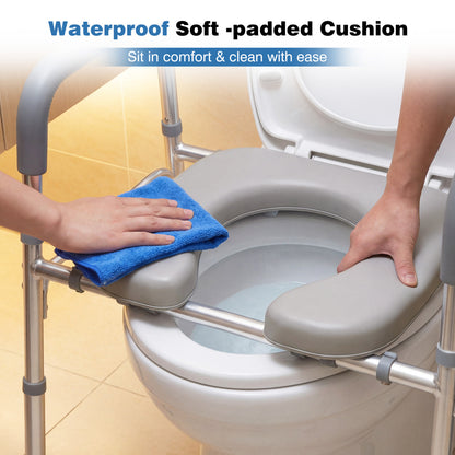 Raised Toilet Seat with Padded Handles and Adjustable Height