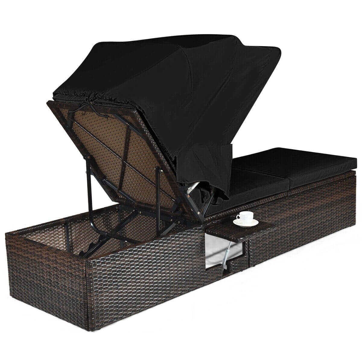 Outdoor Chaise Lounge with Canopy and Cushion