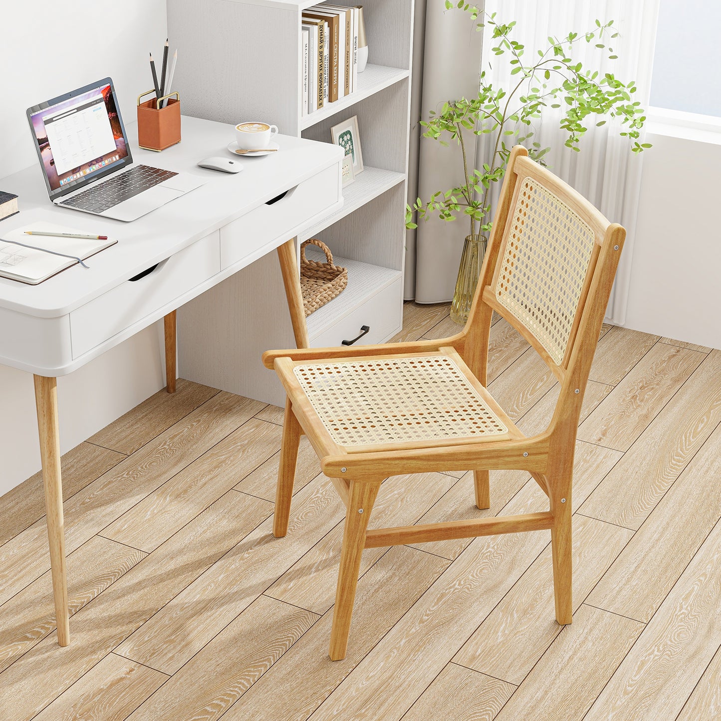 Rattan Dining Chair with Teak Wood Frame and Cane Backrest