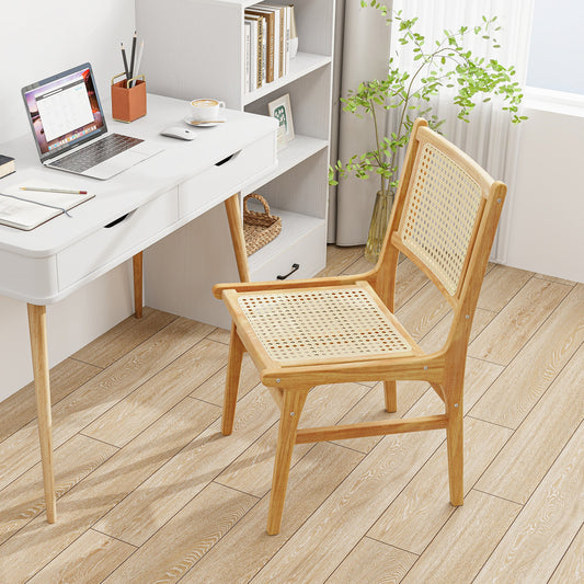 Rattan Dining Chair with Teak Wood Frame and Cane Backrest