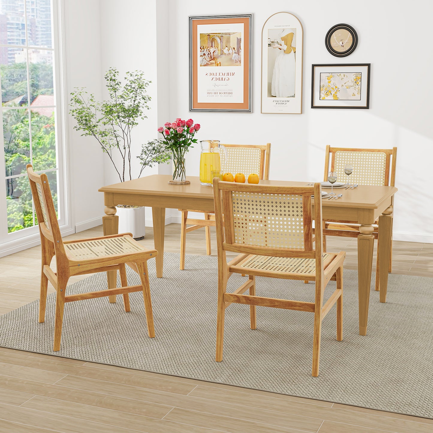 Rattan Dining Chair with Teak Wood Frame and Cane Backrest