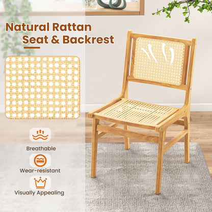 Rattan Dining Chair with Teak Wood Frame and Cane Backrest