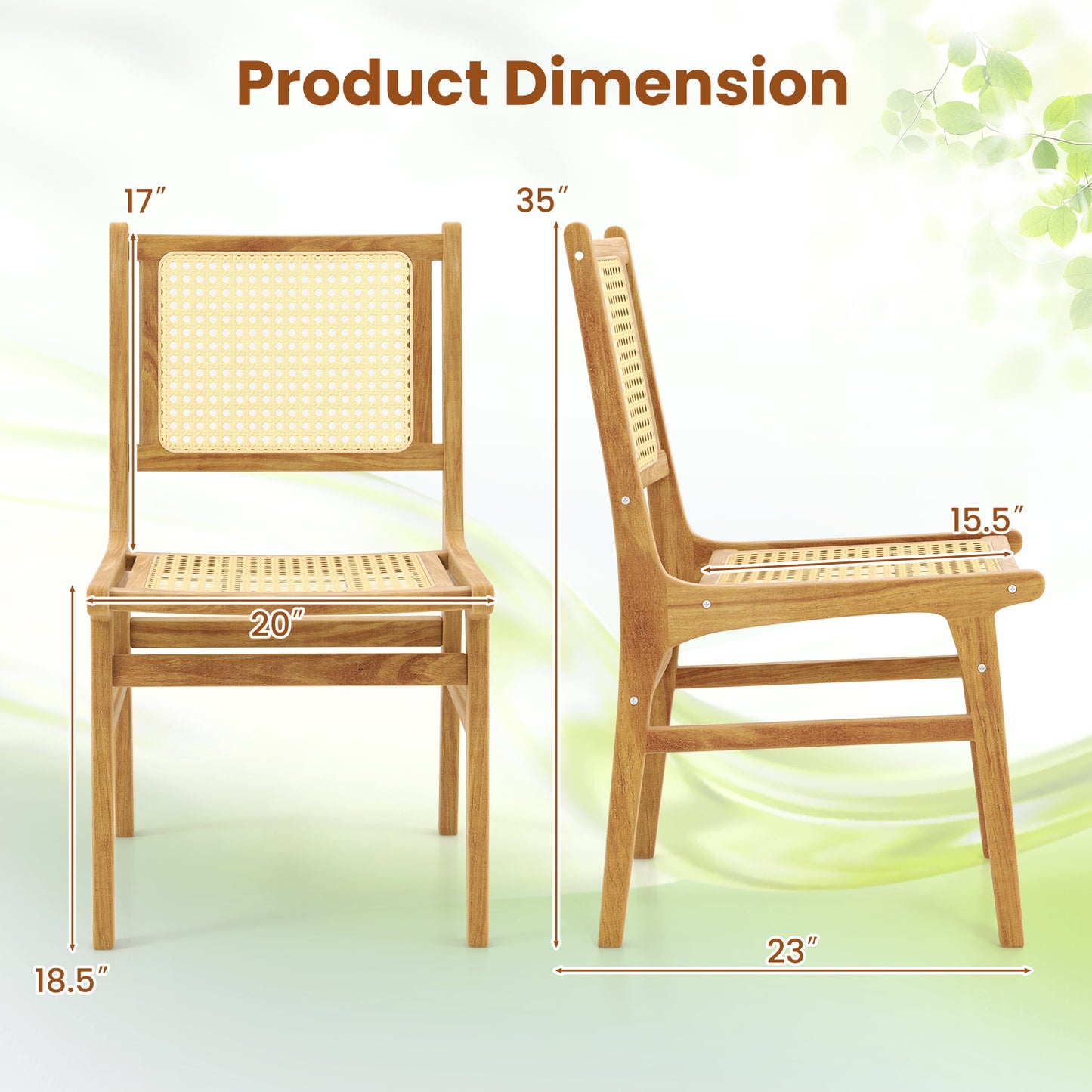 Rattan Dining Chair with Teak Wood Frame and Cane Backrest