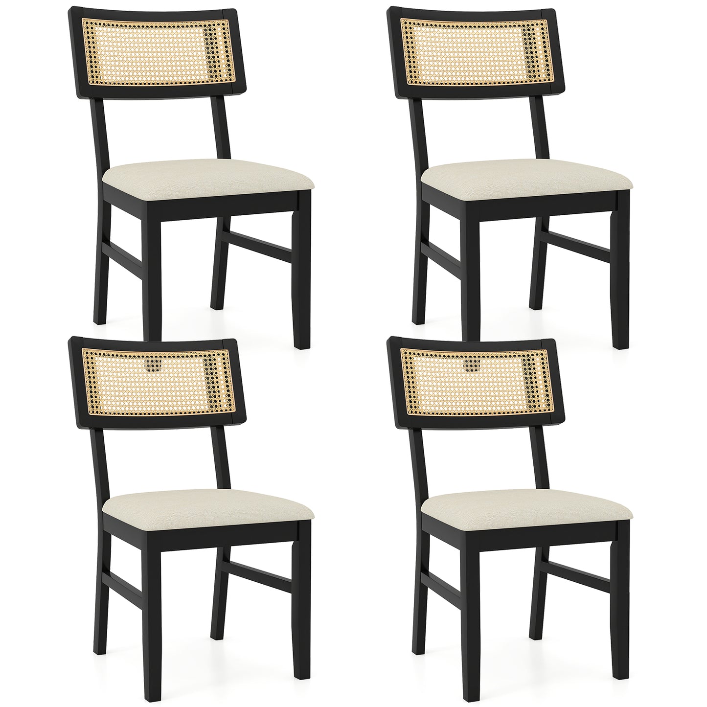 Rattan Dining Chairs Set of 4 with Padded Seats