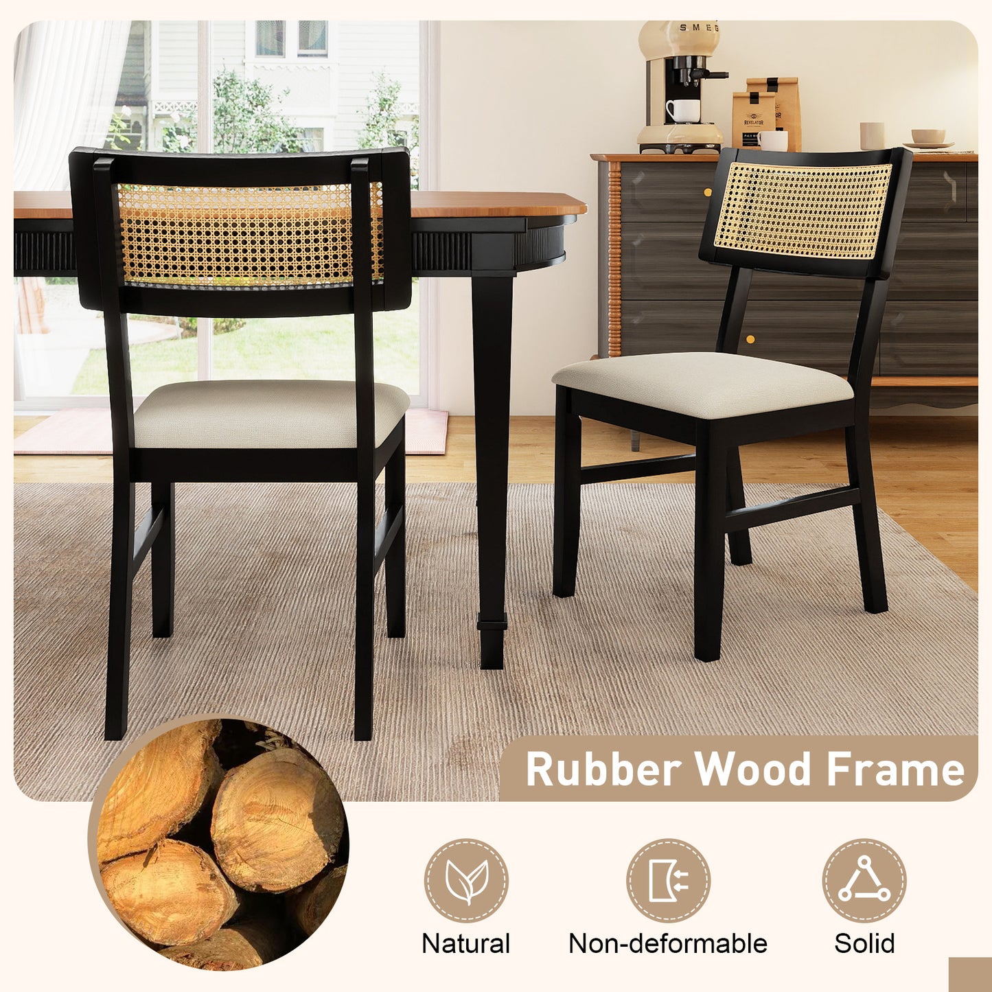 Rattan Dining Chairs Set of 4 with Padded Seats