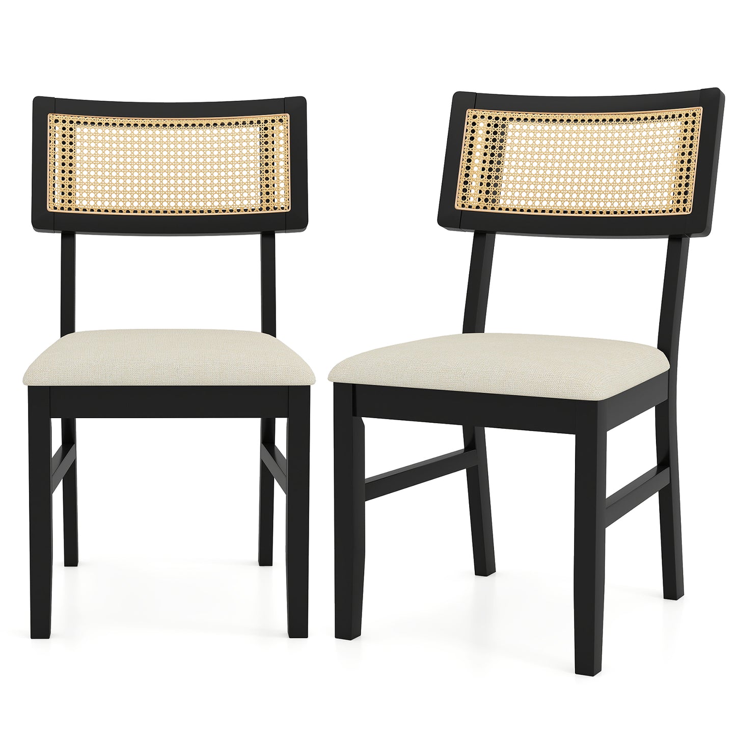 Rattan Dining Chairs Set of 2 with Padded Seats