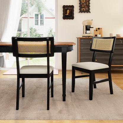 Rattan Dining Chairs Set of 2 with Padded Seats
