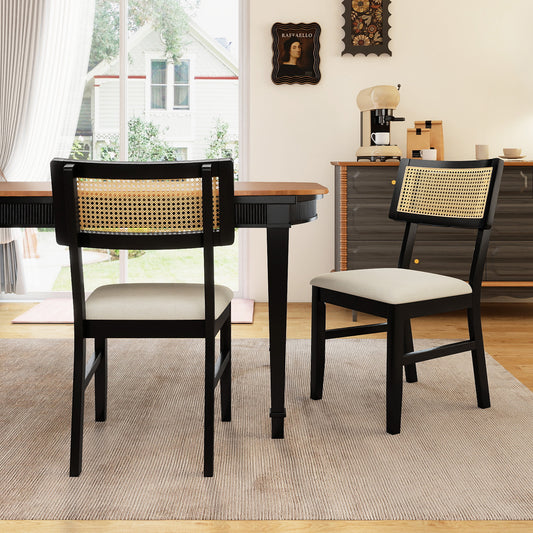 Rattan Dining Chairs Set of 2 with Padded Seats