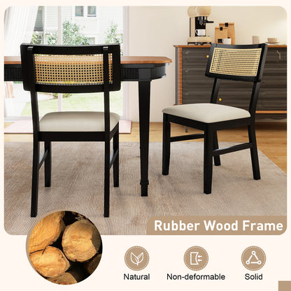Rattan Dining Chairs Set of 2 with Padded Seats