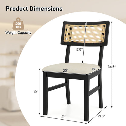 Rattan Dining Chairs Set of 2 with Padded Seats