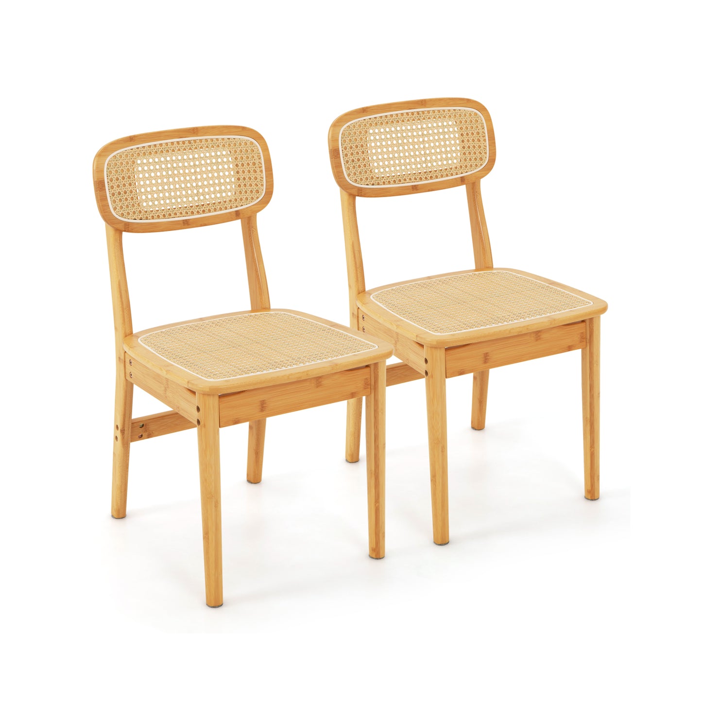 Rattan Dining Chairs Set of 2 with Bamboo Frame
