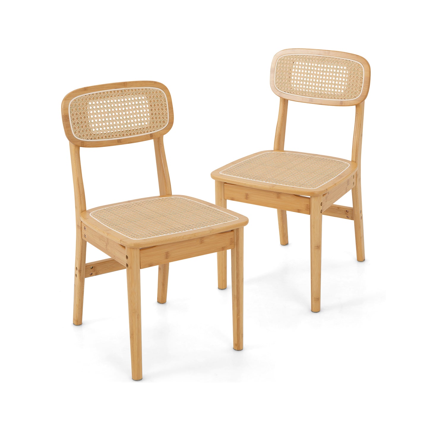 Rattan Dining Chairs Set of 2 with Bamboo Frame