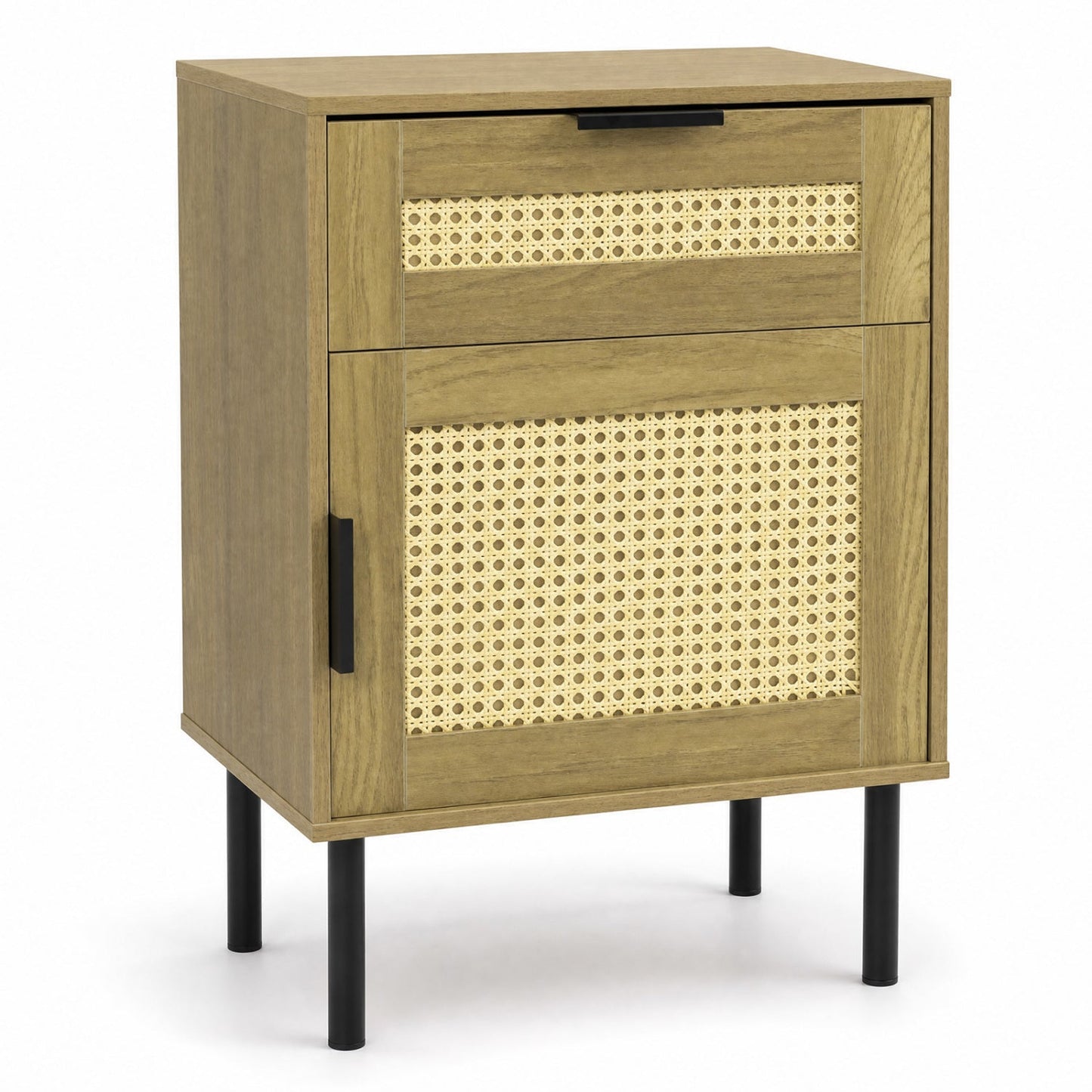 Rattan Nightstand with Drawer and Storage Cabinet
