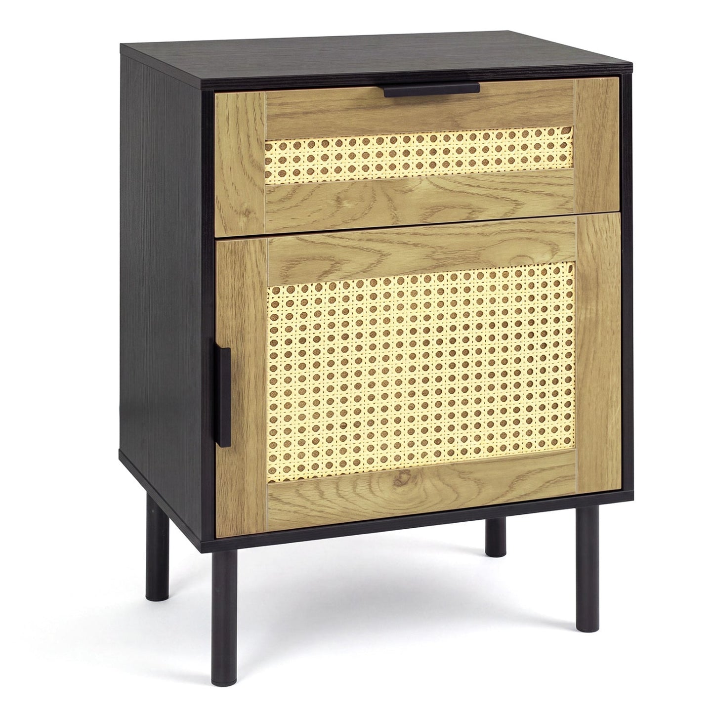 Rattan Nightstand with Drawer and Storage Cabinet