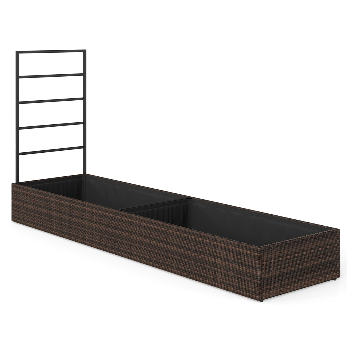 Rattan Raised Garden Bed with Trellis and 2 Planter Boxes-Brown