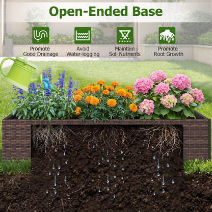 Rattan Raised Garden Bed with Trellis and 2 Planter Boxes-Brown