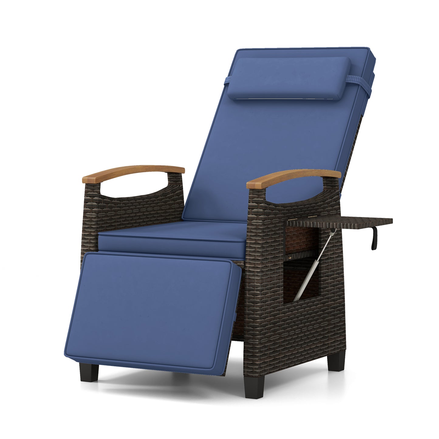 Adjustable Wicker Chaise Lounge Chair with Cushion & Side Table