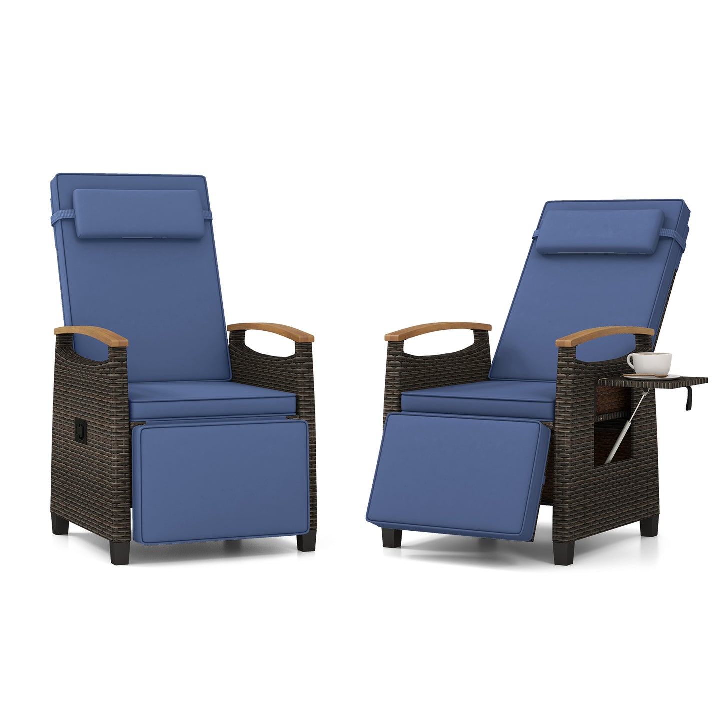 Adjustable Wicker Chaise Lounge Chair with Cushion & Side Table