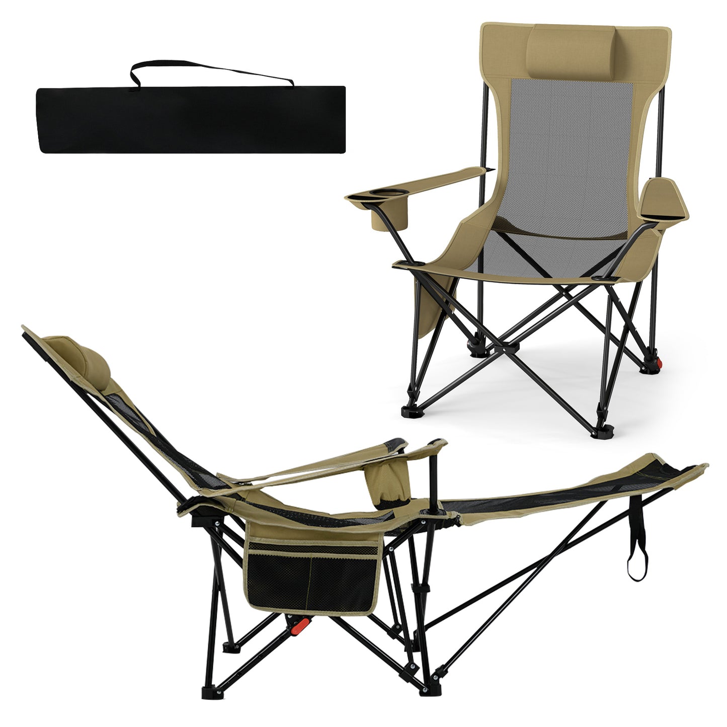 Reclining Camping Chair with Removable Footrest