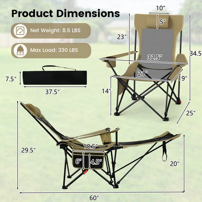 Reclining Camping Chair with Removable Footrest