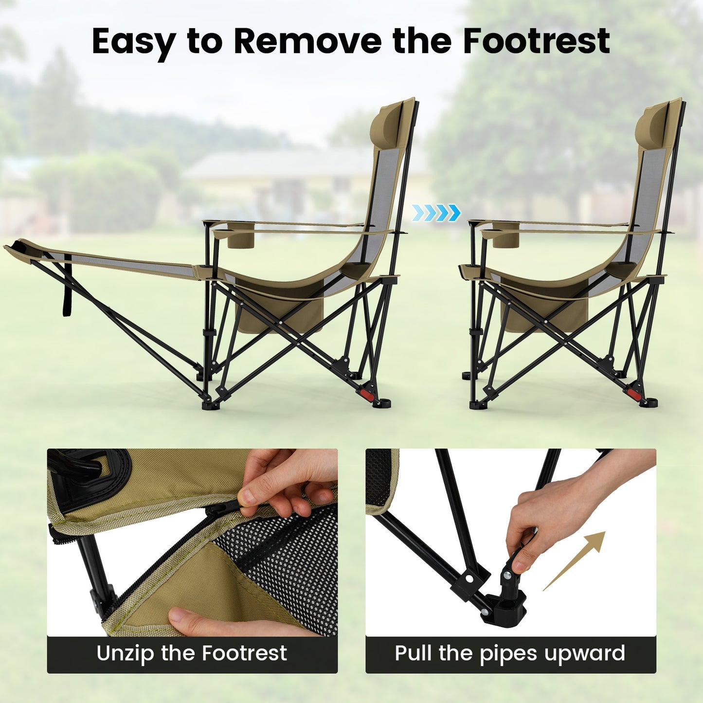 Reclining Camping Chair with Removable Footrest