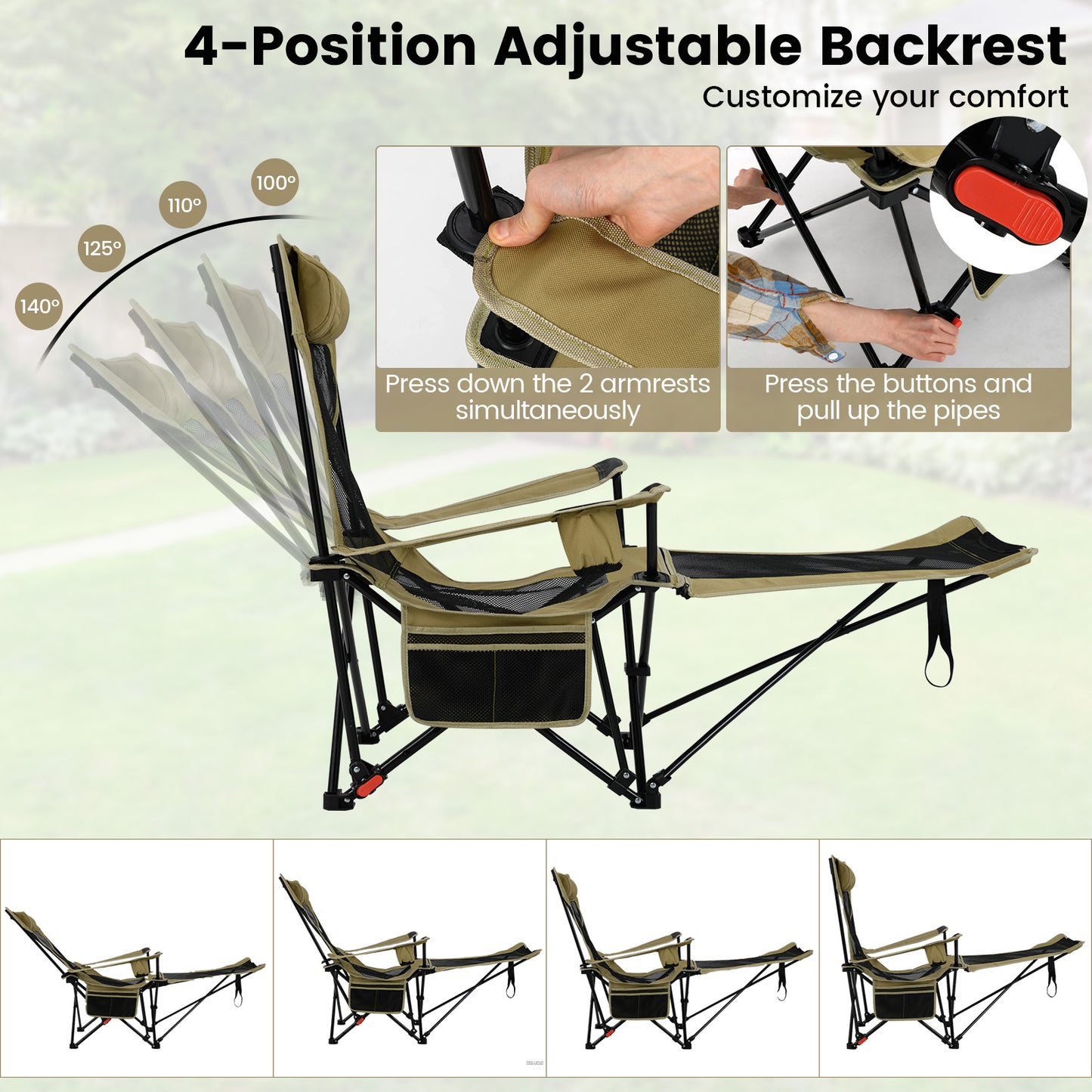 Reclining Camping Chair with Removable Footrest
