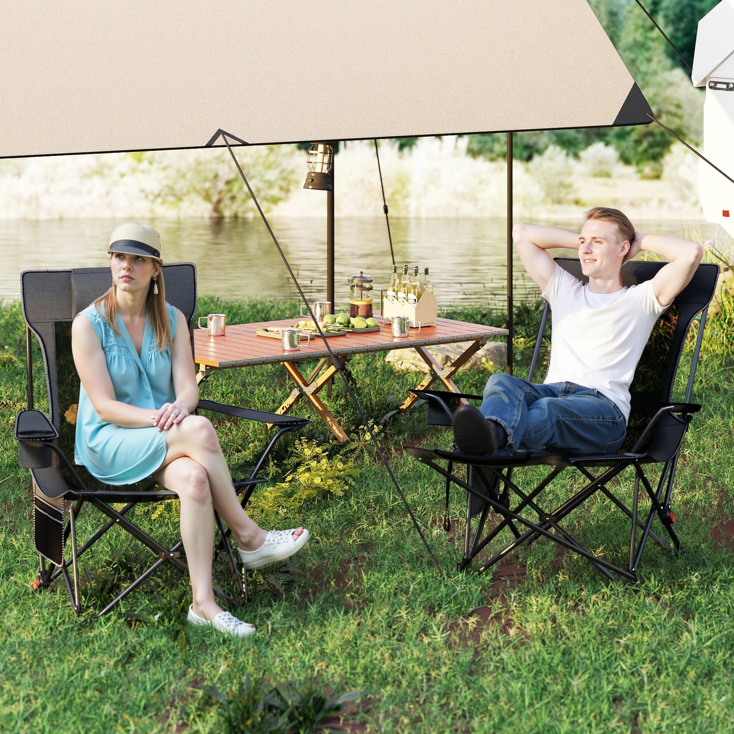 Reclining Camping Chair with Removable Footrest